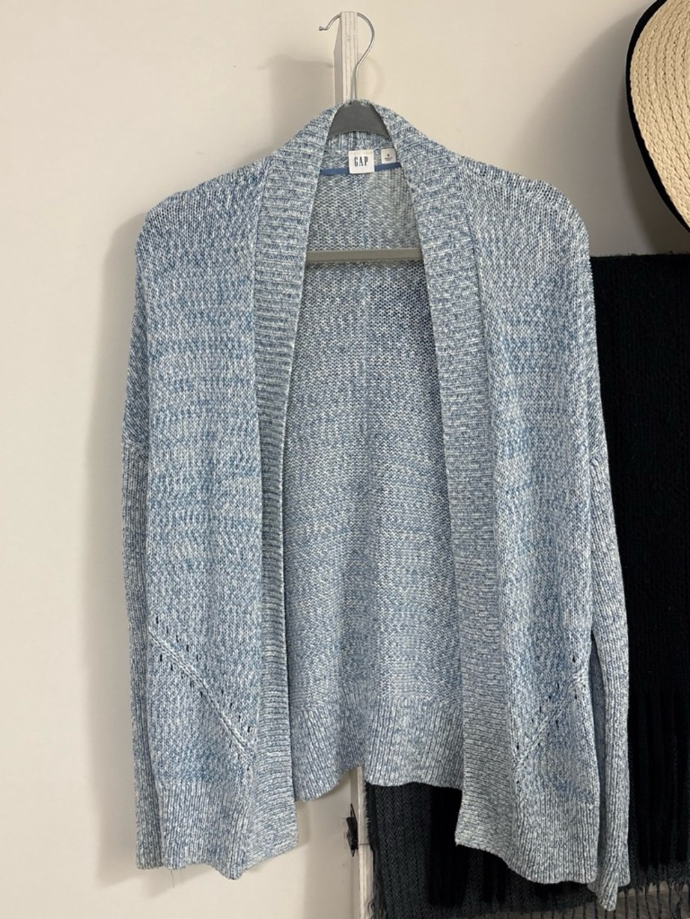 GAP Women's Heather Light Blue Open-Front Shawl Collar Cardigan